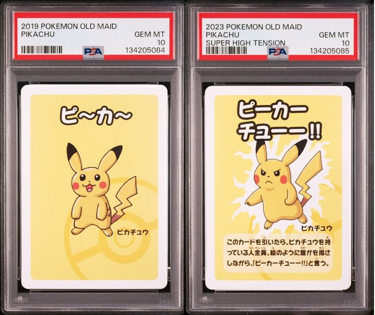 PSA 10 - Sequential Pikachu Old Maid 2019 & Pikachu Old Maid 2023
