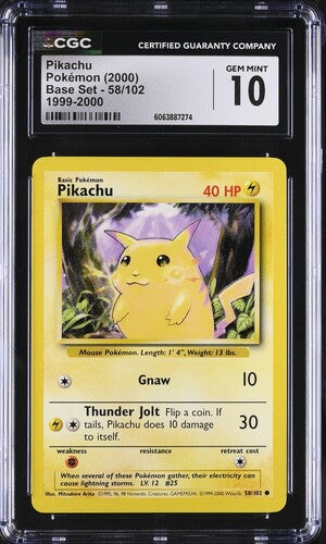 CGC 10 - Pikachu 58/102 2000